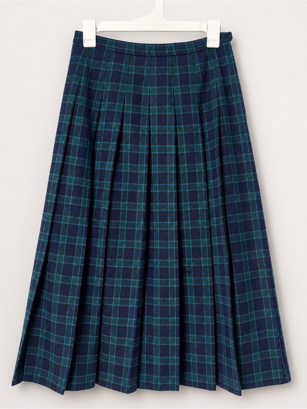 Pendleton Vintage Pleated Blue & Green Plaid Midi Skirt